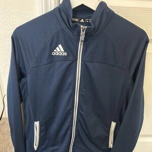 Adidas Fleece Jacket Women Medium Blue Navy Full Zip Climalite Sweater Athletic